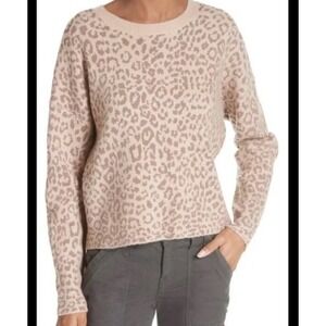 New $328 Joie Sweater Women's Tan Leopard Boxy Long Sleeve Crew Neck Stretch M